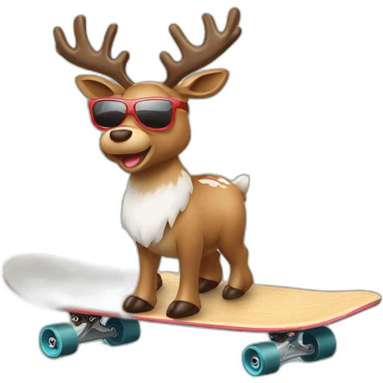 Reindeer wearing sunglasses delivering Christmas gift on skateboard emoji