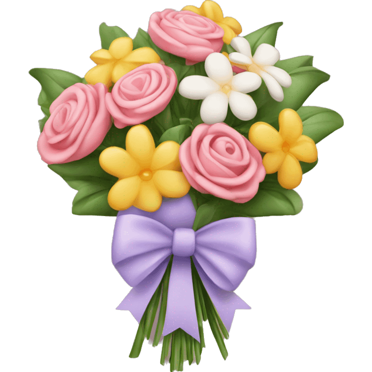 A flower bouquet with a coquette bow on it ￼ emoji