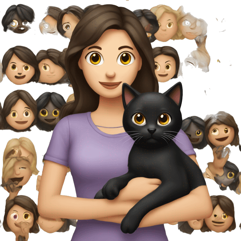 Pretty brunette woman holding Black cat emoji