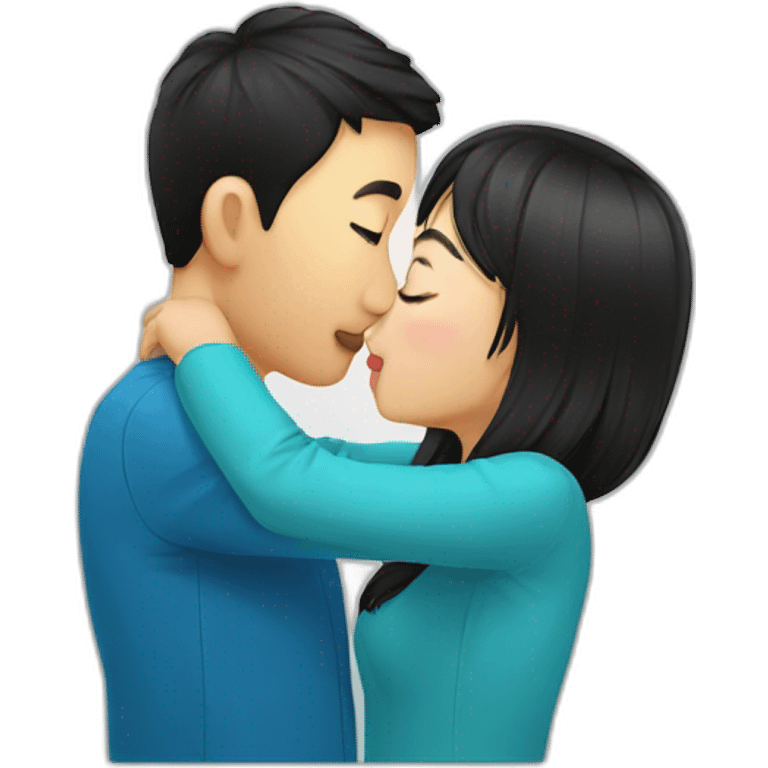 Chinese guy kissing Kazakh girl emoji