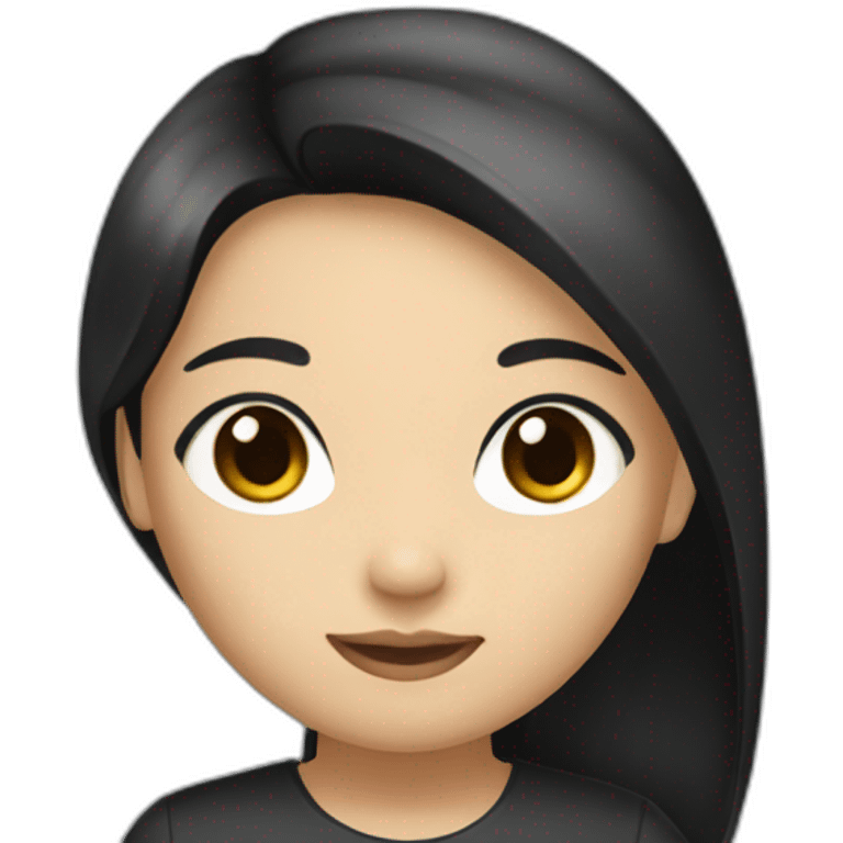 Asiatic girl with black ironed long hair, brown eyes, and a black top emoji