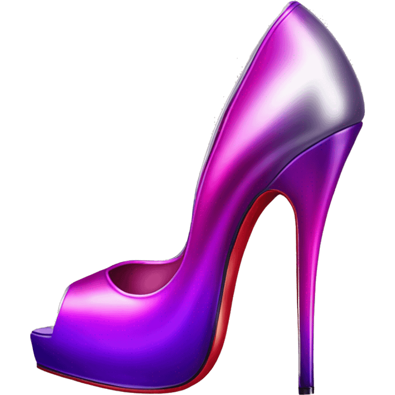 Realistic isolated pair of metallic magenta to purple ombre Louboutin high heel stiletto shoes. emoji