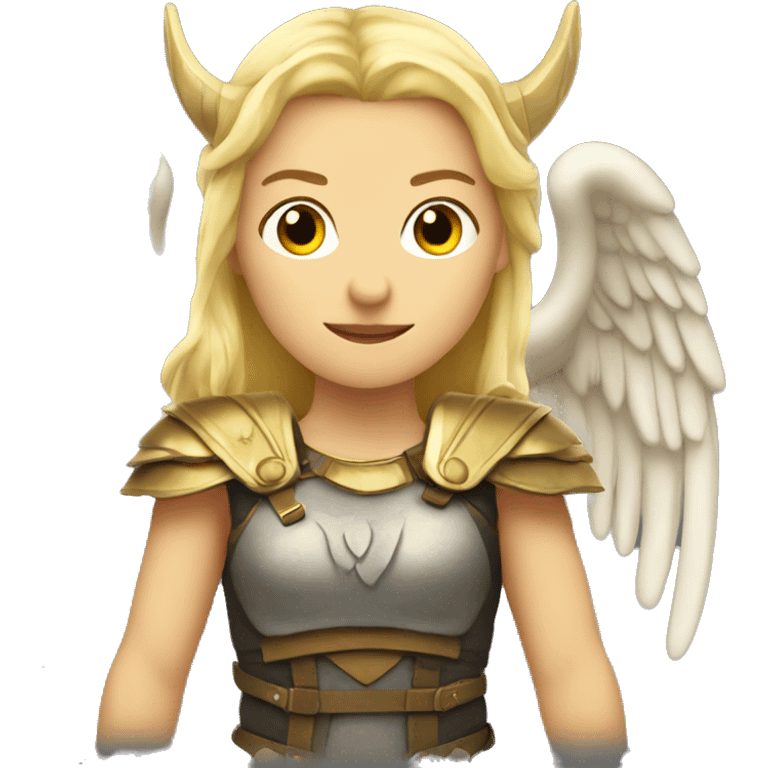 blond Valkyrie with wings and horn emoji