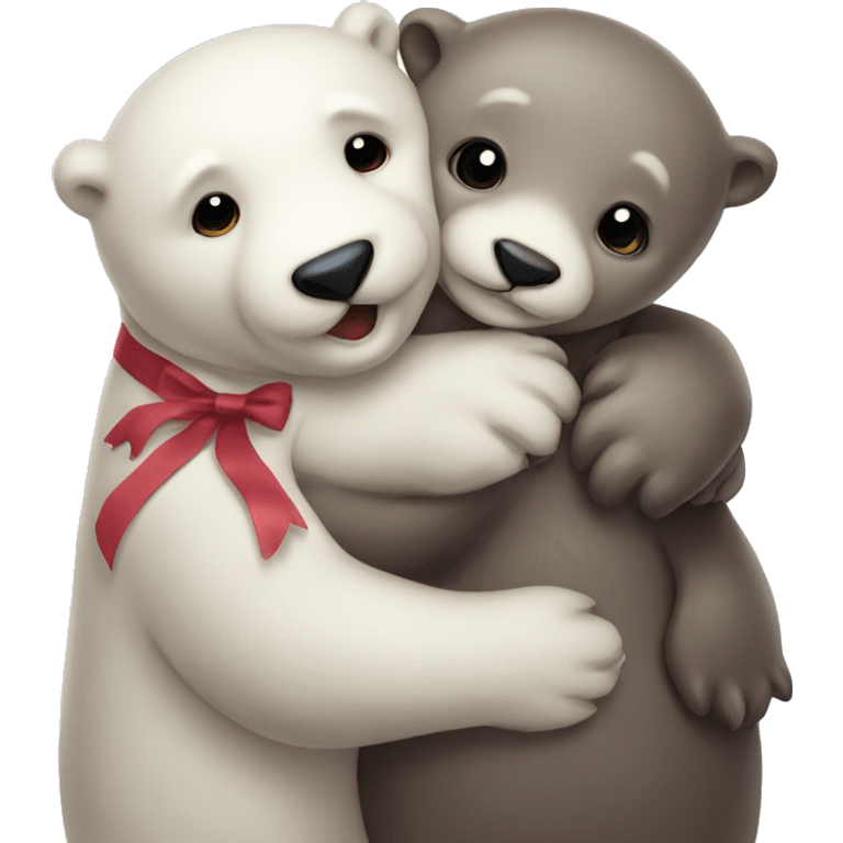 Otter with a ribbon at the Head hugging an ice bear  emoji