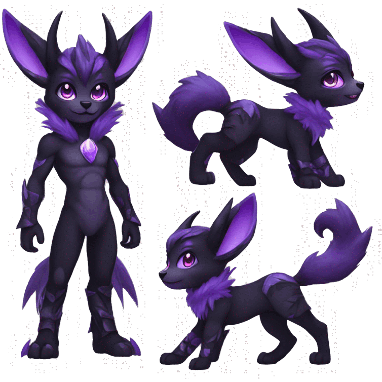 Anthro-Edgy-Black-Purple-Contrast-Colors-Fantasy-Fur-Sona-Chibi-Shiny-Fakémon-Hybrid with horns full body emoji