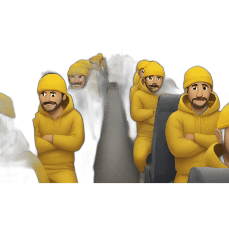 Armenian men in yellow clothing in the bus emoji