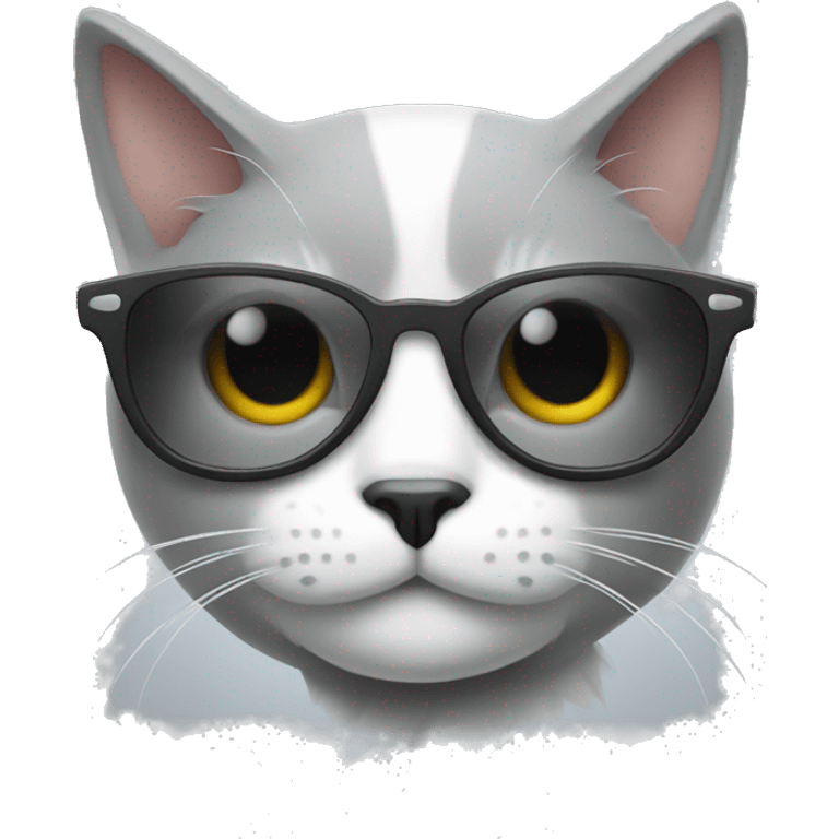 Cat gray and white with sun glasses emoji