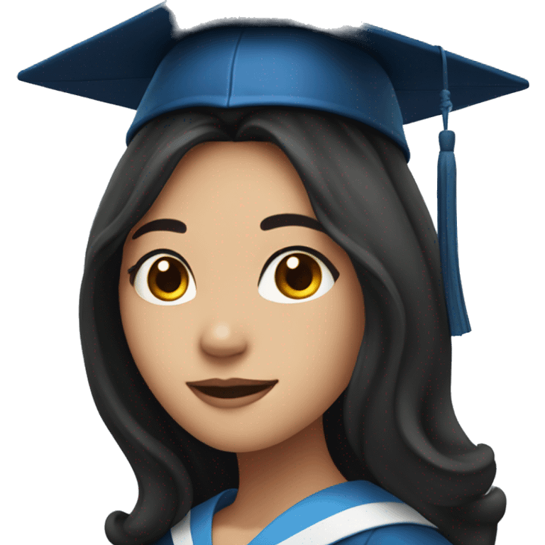 asian girl wearing blue graduation cap with long curly black hair emoji