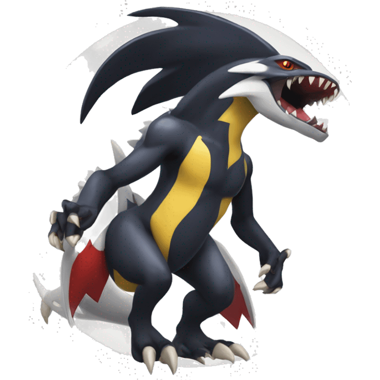 Black Cool Edgy Nargacuga-Garchomp-Absol Fakémon  with White and Red and yellow Edgy markings emoji