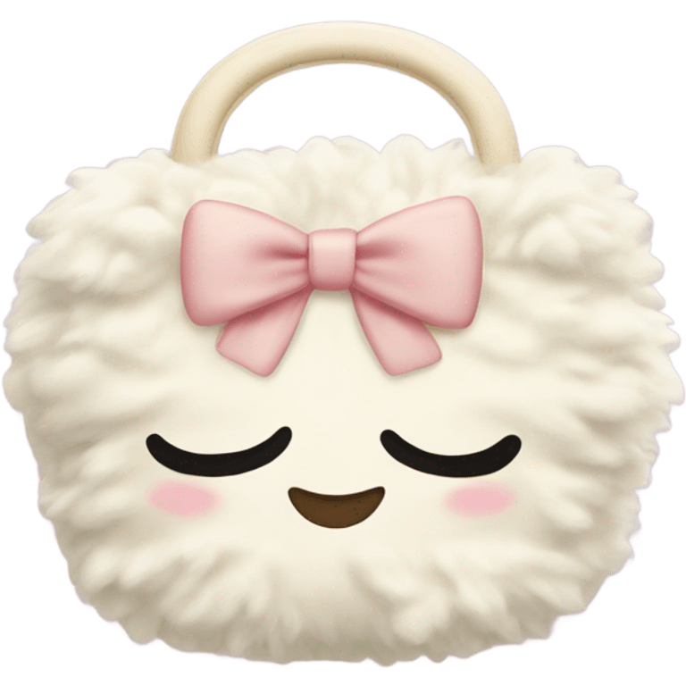 fluffy cream cosmetic bag with a bow emoji