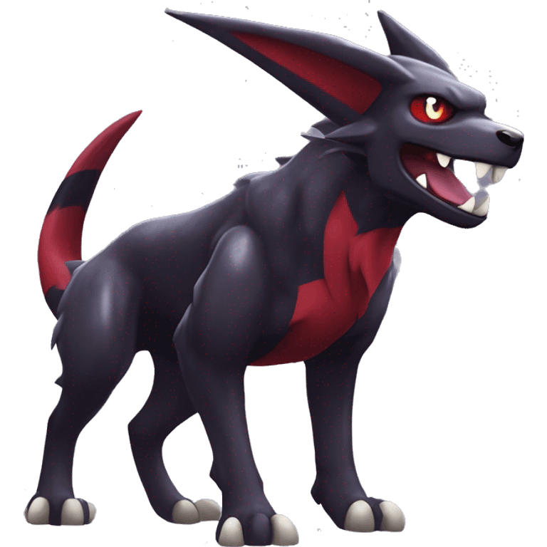 Black Cool Edgy Nargacuga-Houndoom-Garchomp Fakémon  with White and Red and purple and black Edgy markings emoji