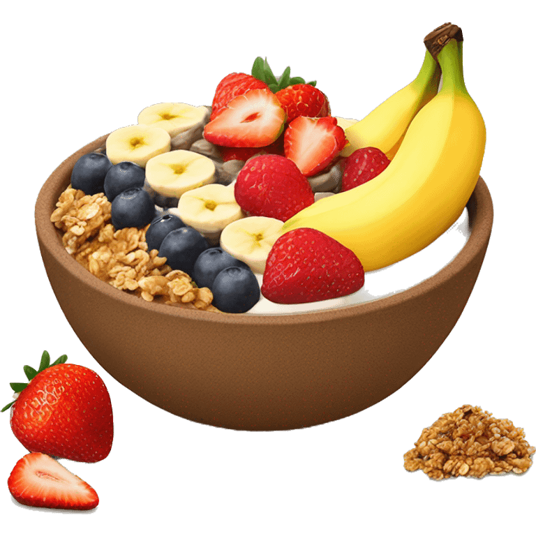 Açai bowl with granola banana strawberry mango on top emoji