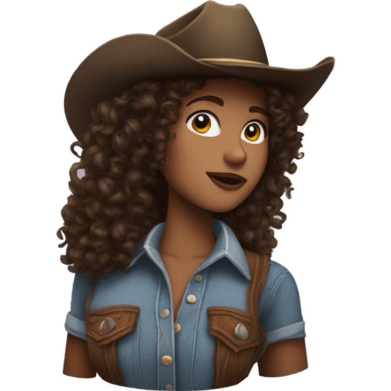 Curly haired brunette cowgirl  emoji