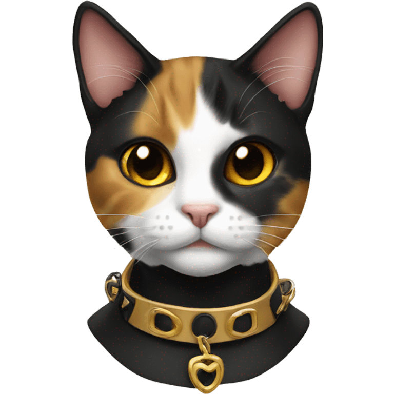 Calico cat with black and gold collar emoji