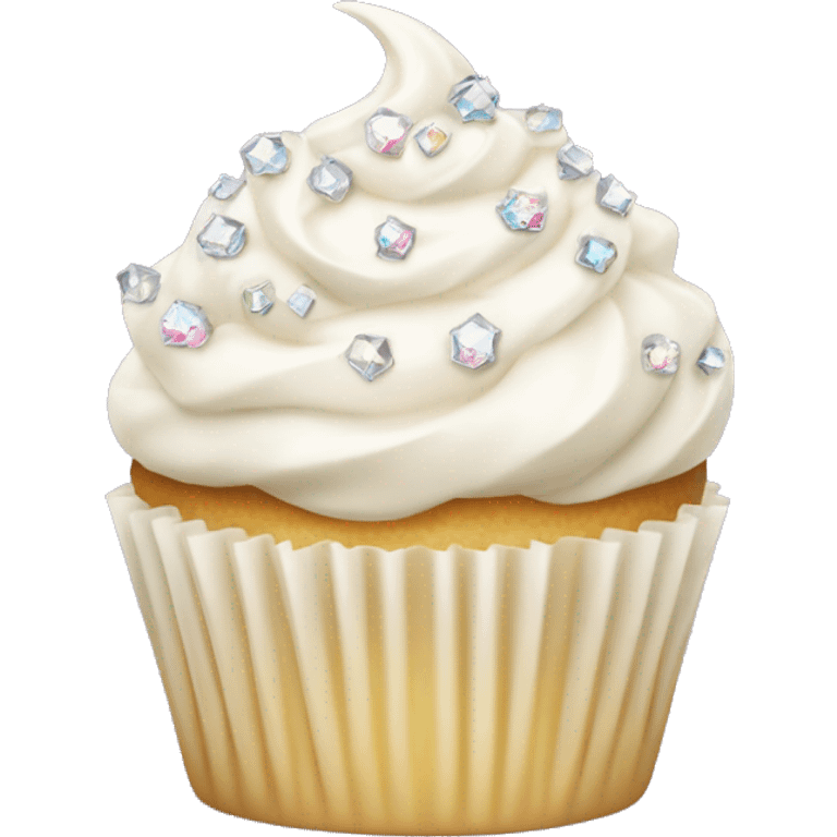 vanilla cupcake with vanilla frosting and crystal sprinkles emoji