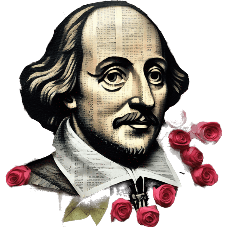 Shakespeare made of newspaper cuttings 420 roses flowers emoji