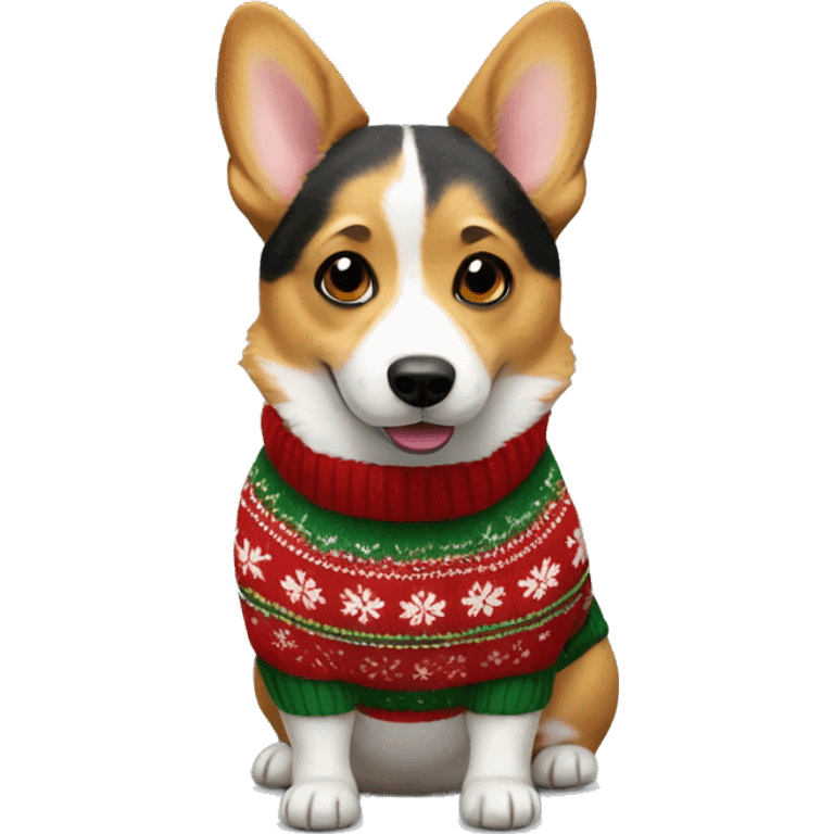 Corgi dog girl in a Christmas sweater emoji