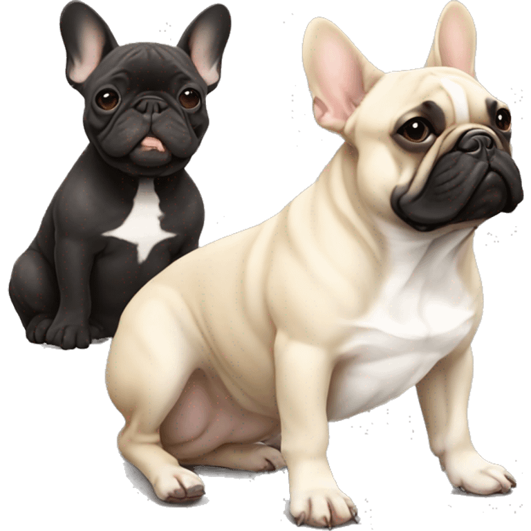 Beige French bulldog sitting beside black brindle French bulldog emoji