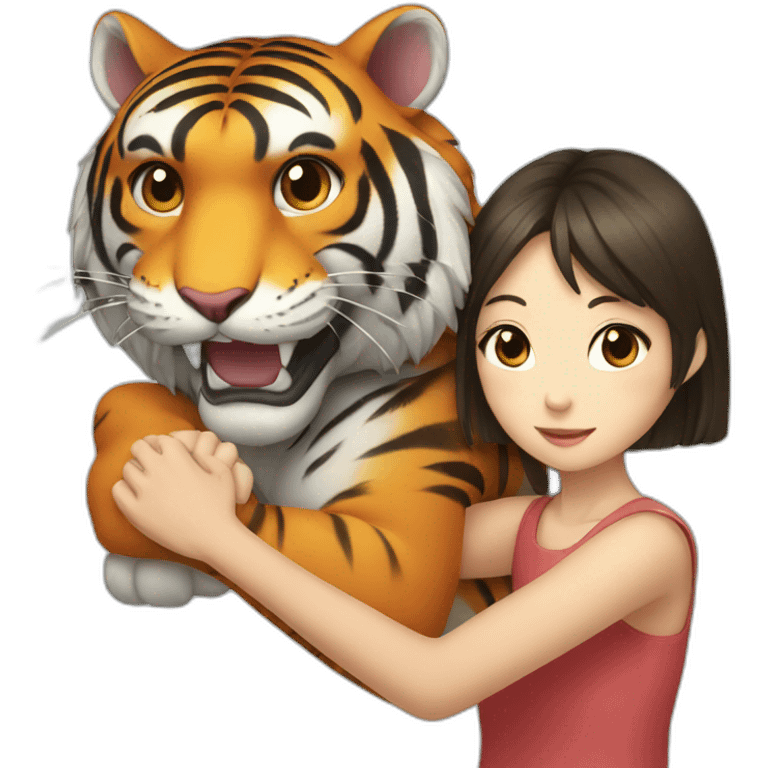 Tiger in arm of Japanese  girl  emoji