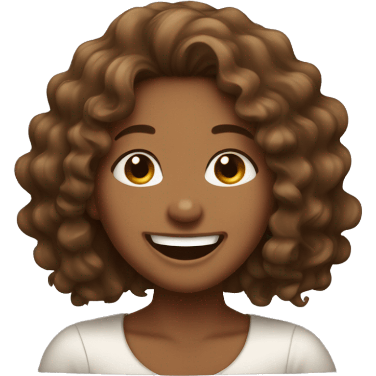 Brown skinned brown curly long haired girl laughing  emoji