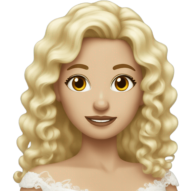 Long curly hair blonde bride emoji