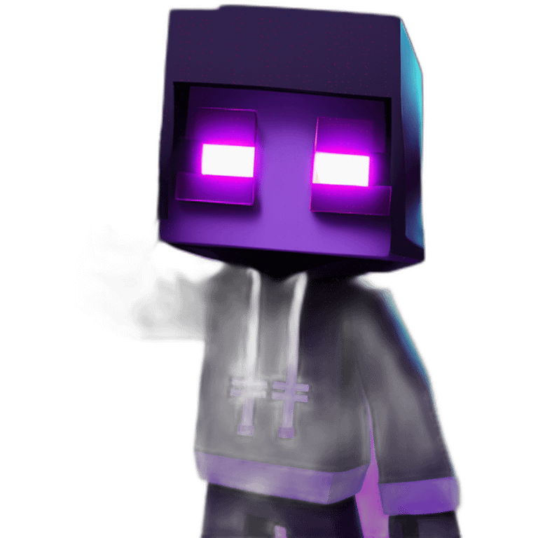 Minecraft Creeper wearing a black hoodie with "OMG" letters on it and VR headset in a cyberpunk VR environment with violet neon lighting. emoji