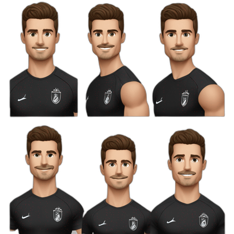 Mason mount, Cristiano Ronaldo, Matt Bomer 30 year old product designer with stubble and mustache in a black tshirt with broad shoulders profile photo emoji