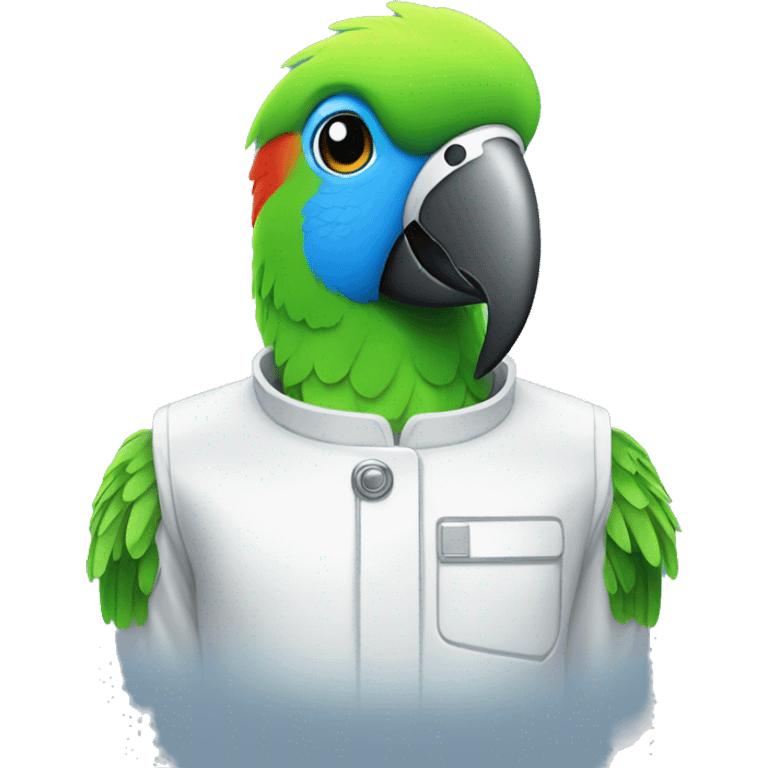 Parrot wearing a Cleanroom suit emoji