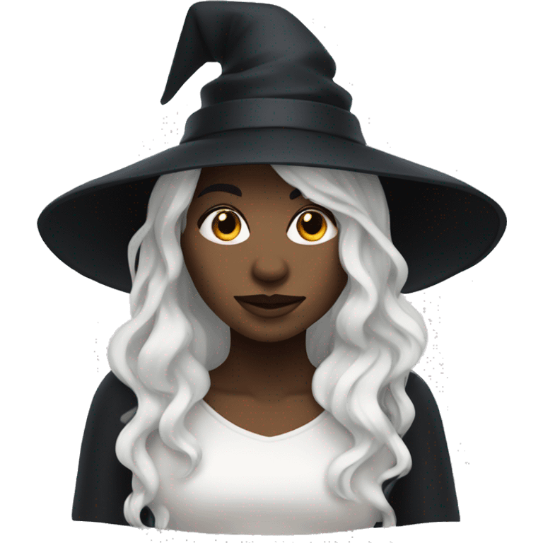 witch with wavy black hair, white skin and hat emoji