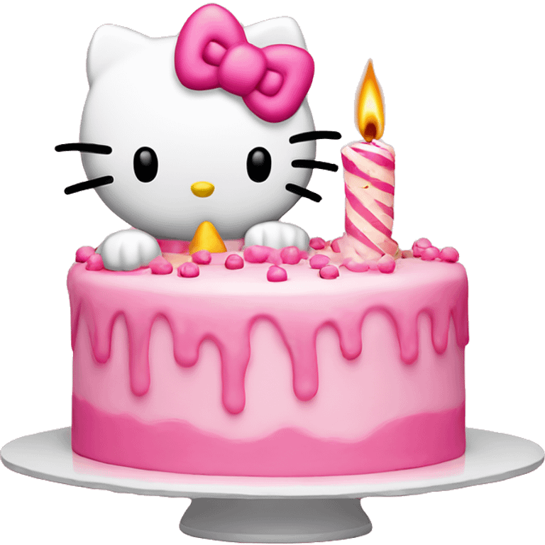 hello kitty blowing candle on pink birthday cake  emoji