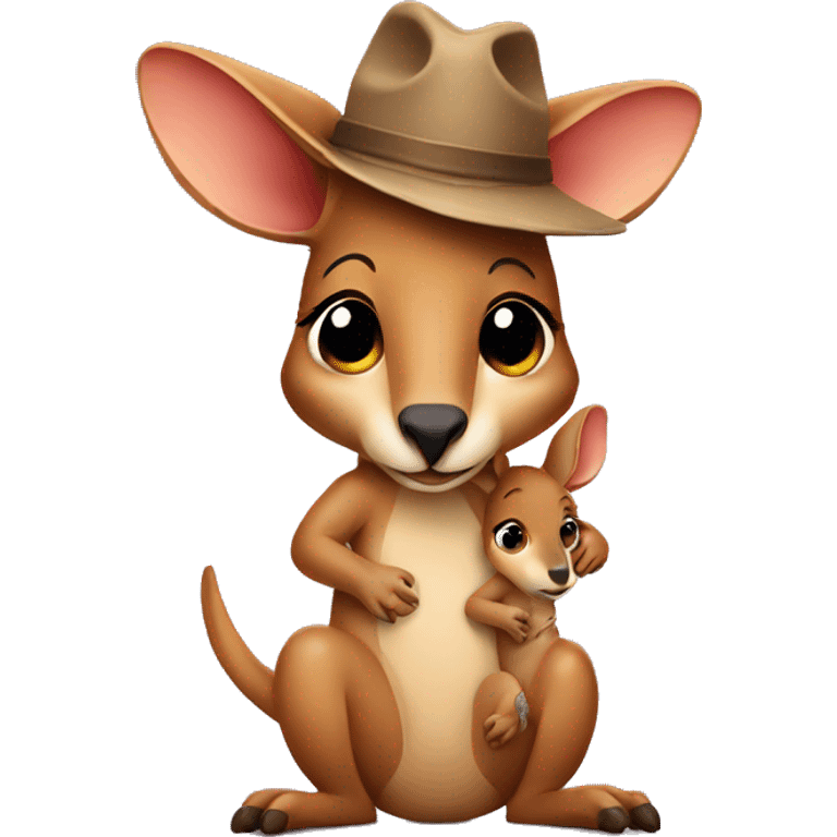 Kangaroo with baby in pouch with hat emoji