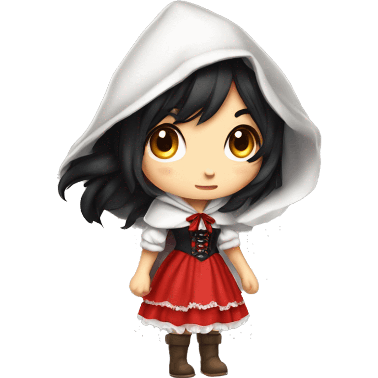 Little Red Riding Hood straight black hair corset and dress full body pose non-chibi emoji