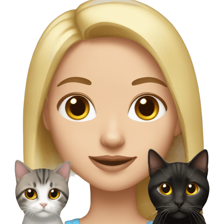 Blonde girl with two black and brown American shorthair cats emoji