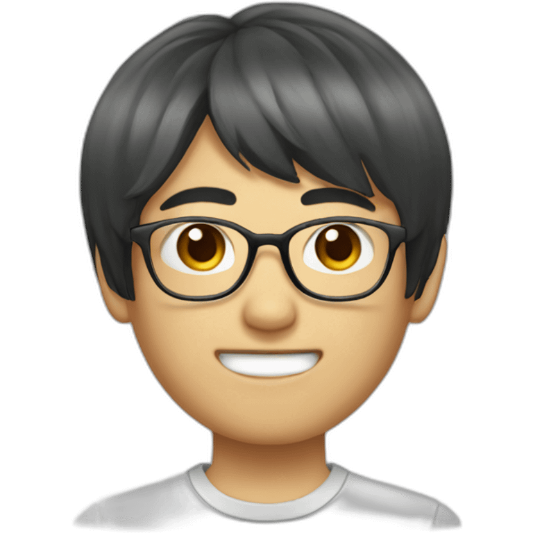 volumy bowlcut hair asianboy with glasses emoji