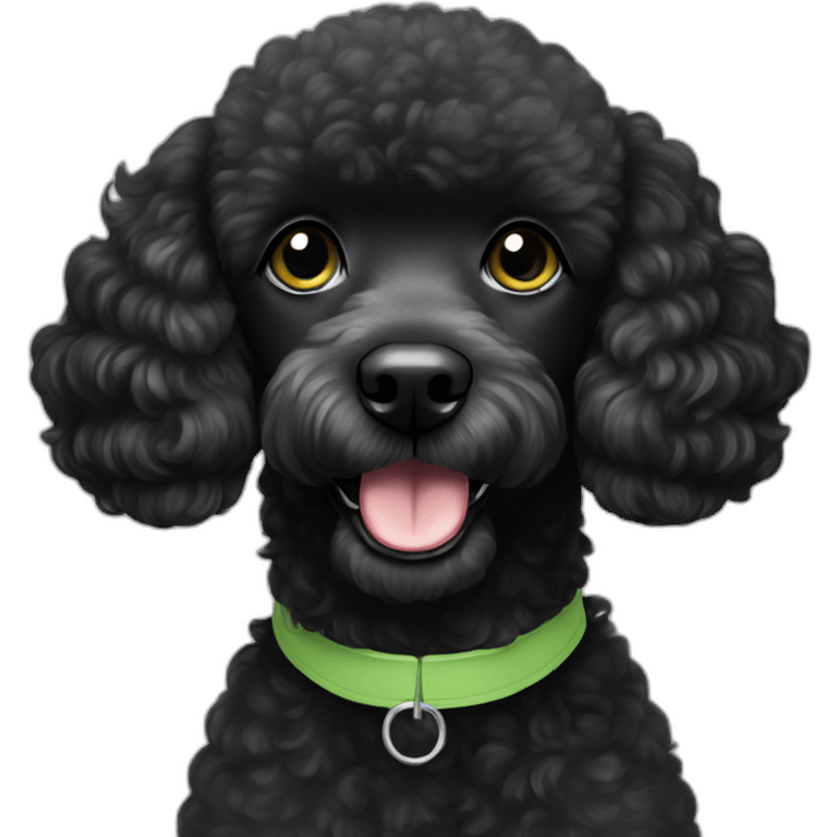 A single Energetic dark black mini poodle with short hair and light green collar emoji