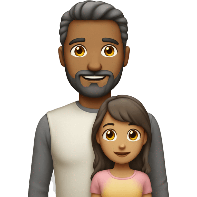 Papá de color claro con barba con su hija al lado con pelo largo  emoji