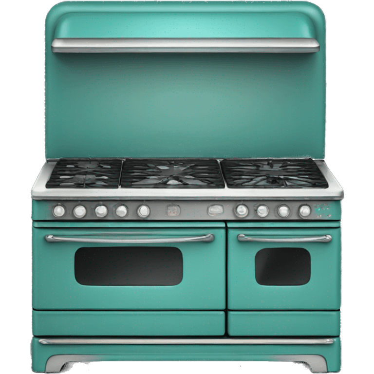 Realistic dark turquoise vintage stove with double oven emoji