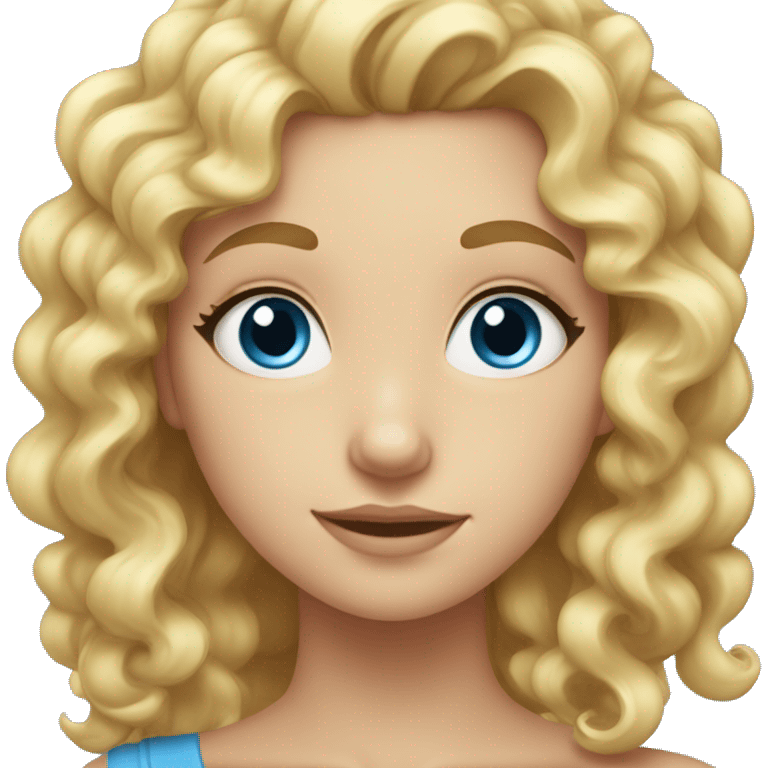 Blonde girl with curls and blue eyes and a bow in her hair  emoji