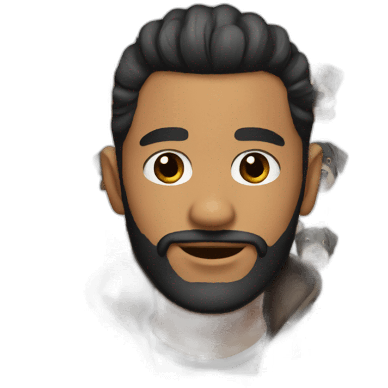 Chico guapo con barba con perro negro emoji