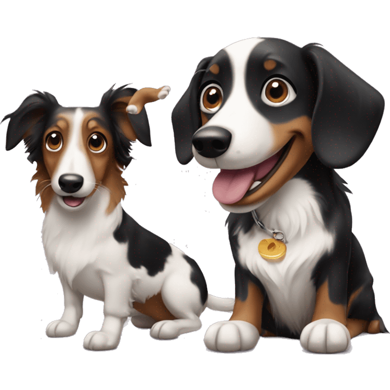 Daschund playing with border collie emoji