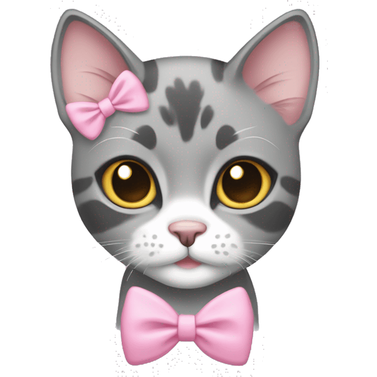 Grey dilute calico cat with a pink bow emoji