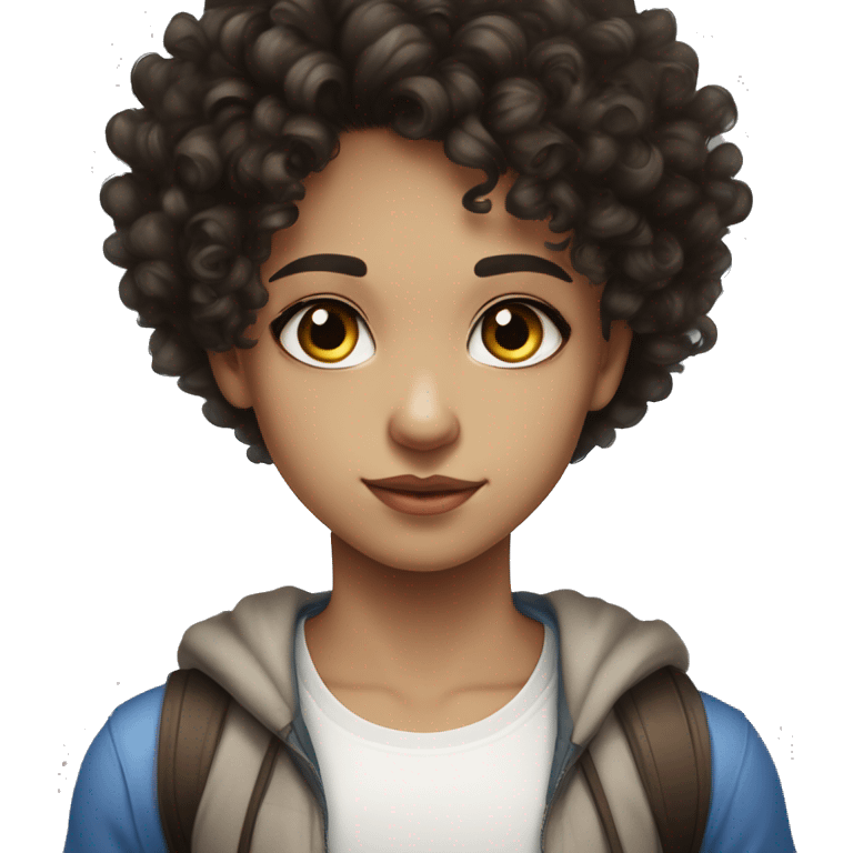 light skin black curly hair heterochromia brown and blue eyes white tank top girl emoji