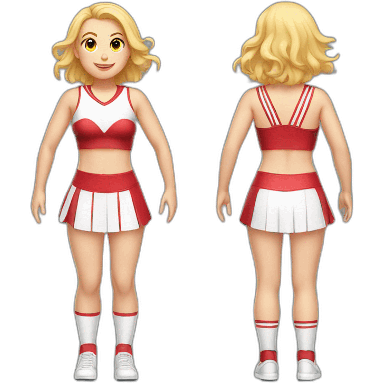 Full body Caucasian curvy cheerleader back and front views emoji