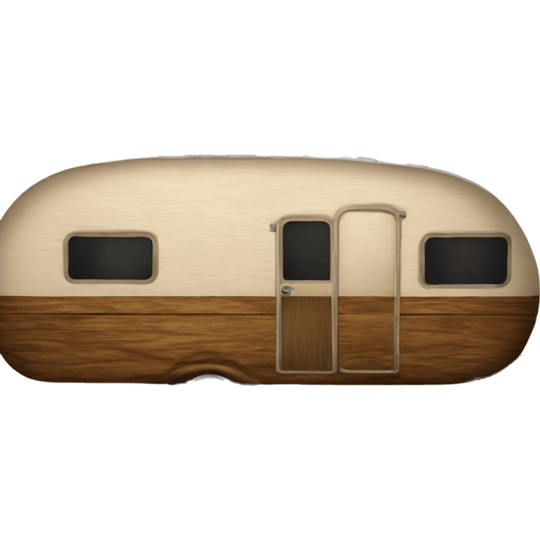 Realistic vintage round wooden travel trailer isolated.  emoji