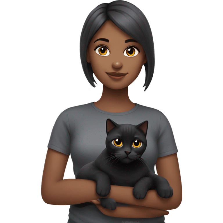 girl with Black British shorthair cat  emoji