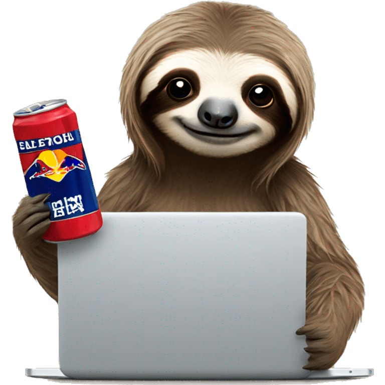 sloth with RedBull can and laptop emoji