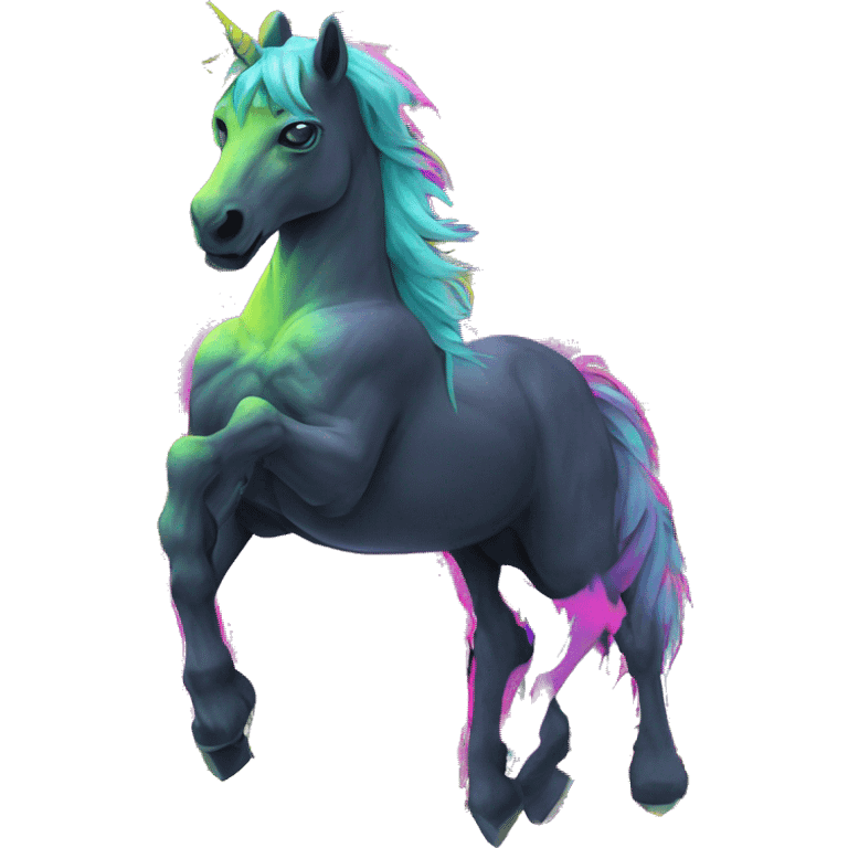 .Zombie_ Vaporwave black holographic oilslick zombie unicorn yellow caution tape graffiti Pegasus emoji