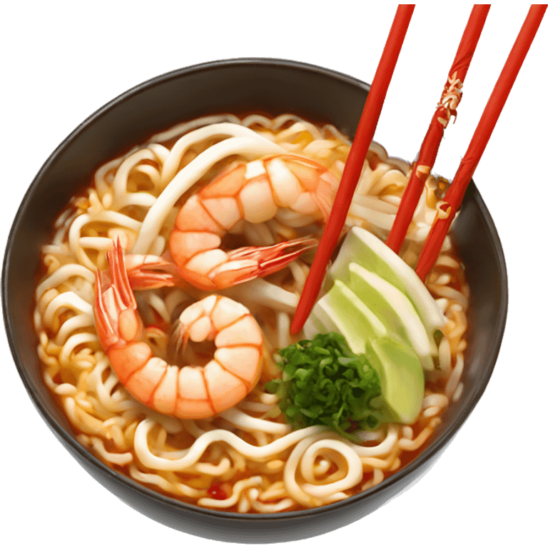 spicy shrimp ramen bowl chopsticks  emoji