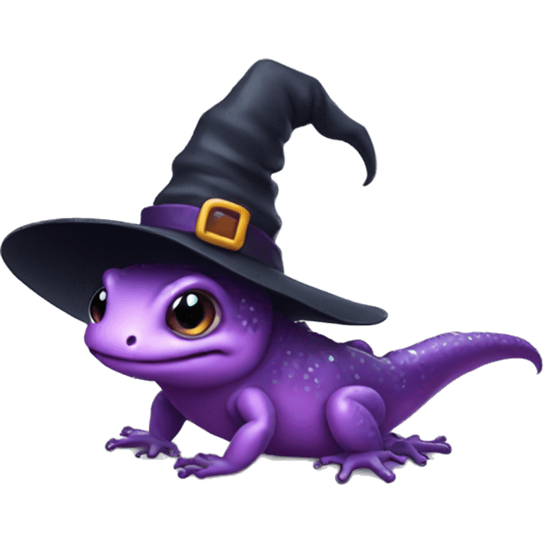 cute little salamander wearing a witch hat emoji