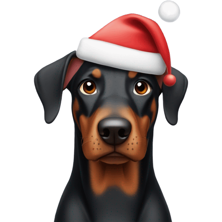 Doberman wearing a Santa hat emoji